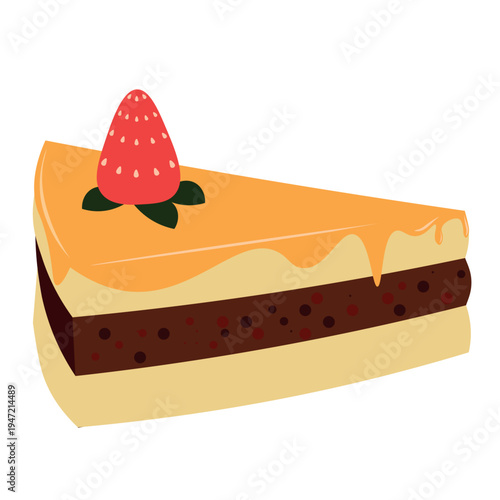 Strawberry Cheesecake Slice on Transparent Background. Bakery Advertisement Mockup