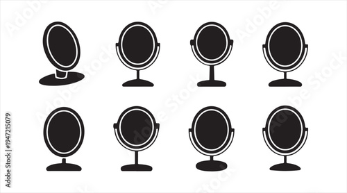 Minimal vanity mirror icon pack black silhouette cosmetic makeup mirrors for beauty and fashion graphics