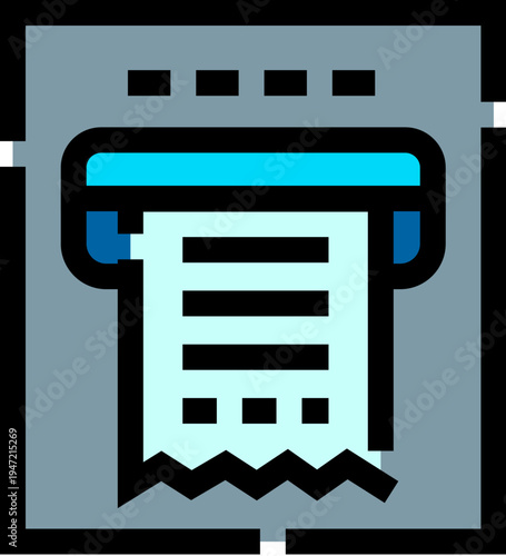 Cash machine icon showing a paper receipt emerging from the slot, symbolizing financial transactions, digital payments, and banking operations in a modern context