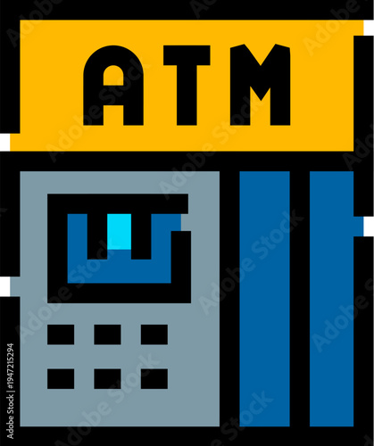 Automated teller machine icon providing access to cash and banking services, illustrating concepts of finance, digital transactions, and daily accessibility