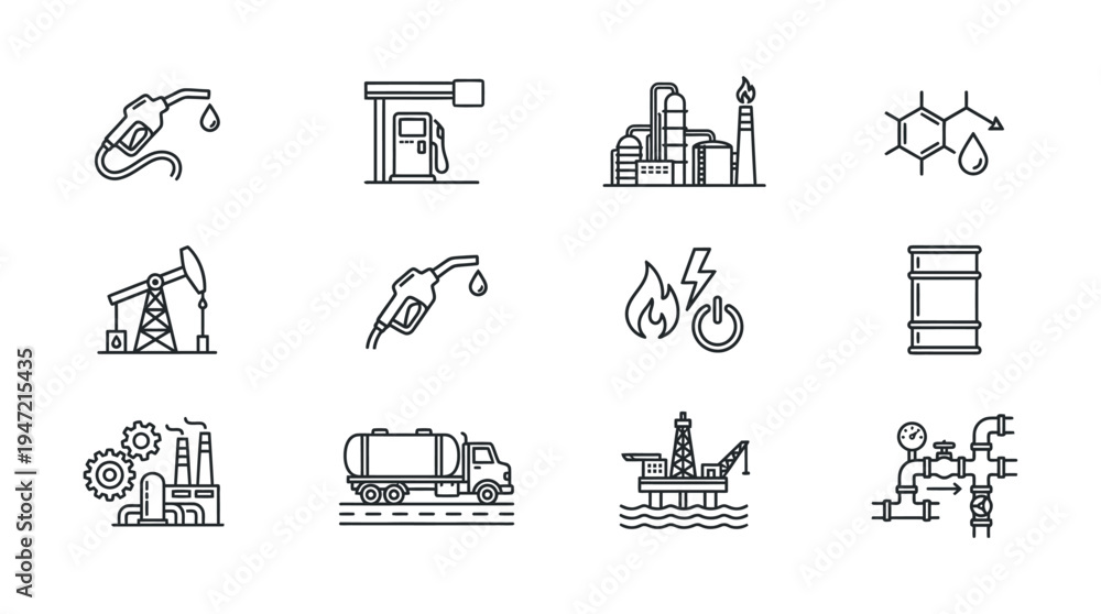 Fototapeta premium An infographic illustration of various oil and gas industry related icons and symbols