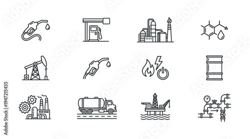 An infographic illustration of various oil and gas industry related icons and symbols