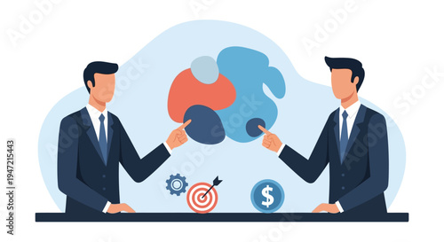 Business partners collaborating on a project, solving problems together