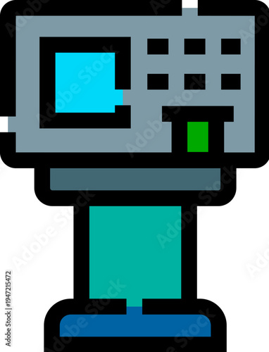 Automated teller machine providing banking services and facilitating cash withdrawals, money transitions, and financial operations with a digital display and keypad