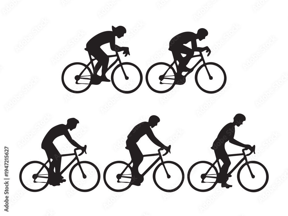 Fototapeta premium Road cycling athletes in aero tuck and upright positions for competitive racing and speed training