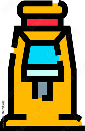 Yellow bottle hydraulic jack flat vector icon showing a mechanics lifting tool for car repair and maintenance, compact heavy duty support for tire changes and garage service