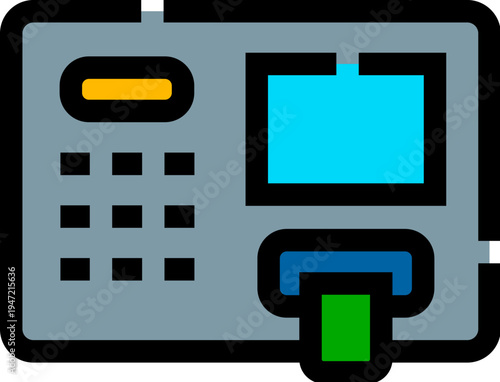 Automated teller machine icon illustrating banking activities, finances, and transactions, offering convenient money withdrawal and payment solutions for digital financial services