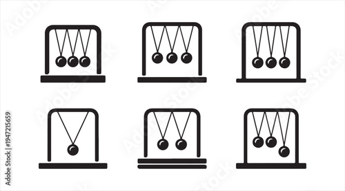 Physics momentum cradle pictogram collection pendulum balance icons for science education and engineering design