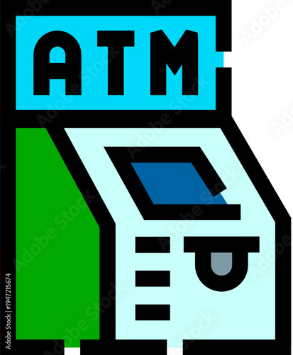 Automated teller machine icon providing convenient financial services for withdrawing money, checking balances, and managing personal finances in a digital banking environment