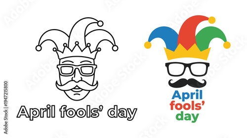 April Fools Day fool jester hat glasses and mustache icon