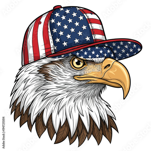 American eagle with flag hat - patriotic symbol for independence day and national pride with statue of liberty with freedom fighter with united states with star spangled