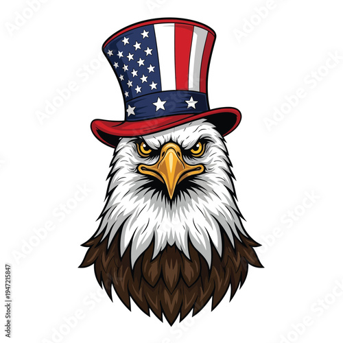 Uncle sam eagle illustration - patriotic american symbol for holidays with american flag with top hat