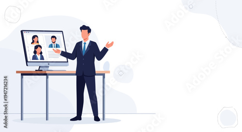 Businessman in video conference with team, online meeting, remote work, business communication