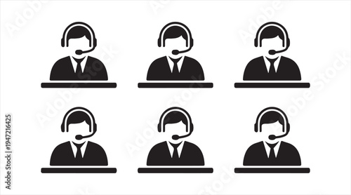 Call center operator silhouette icon set customer service support agent symbols isolated on white background