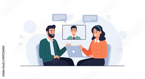 Online Meeting: Colleagues Connect via Video Call for Business Discussion