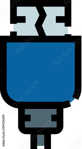 Blue usb cable connector on white background symbolizing fast digital data transfer, device charging and universal hardware connectivity for computers, gadgets and networked electronics