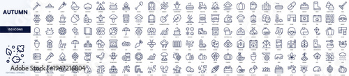 A collection of 100 autumn-themed icons in a minimalist style, perfect for seasonal designs.