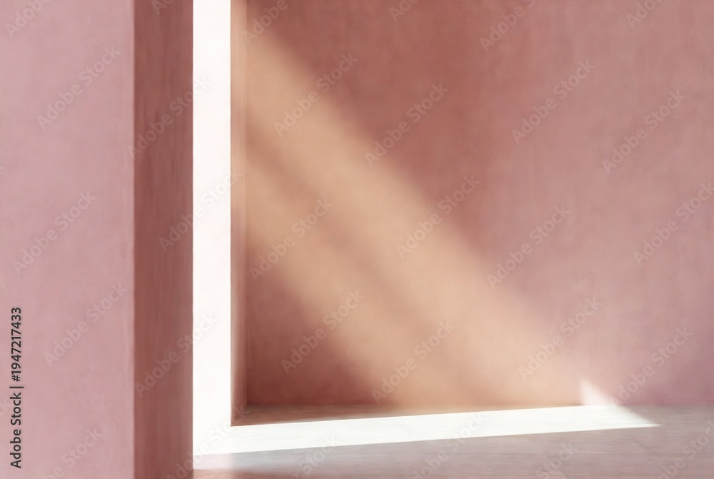 Fototapeta premium A beam of light illuminates a corner within a pink-toned room.