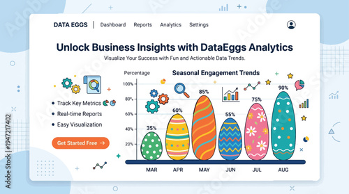 DataEggs Analytics Dashboard UI with Seasonal Engagement Trends, Business Insights, Key Metrics, Reports, and Easy Visualization for Commercial Use