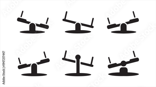 Seesaw silhouette icon set playground balance board toy symbols isolated on white background for kids park recreation