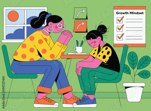 Mentor Counseling Upset Student on Growth Mindset Illustration