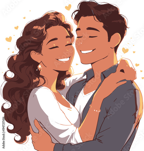 happy couple sharing romantic moment together, soft cartoon vector illustration, adobe illustrator style, white background 3