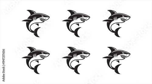 Marine shark pictogram collection ocean fish predator icons for sea life wildlife and aquatic nature graphics