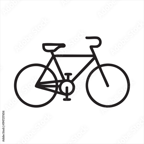 Linear bicycle symbol with detailed drivetrain and classic frame geometry for cycling related app