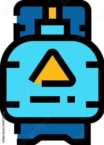 Gas cylinder displaying a warning symbol, providing a source of chemical fuel energy for various industrial and domestic applications, with safety considerations