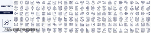 Variety of analytics icons in a minimalist design, perfect for data visualization and reporting.