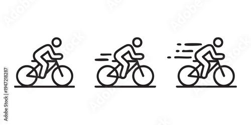 Cyclist in motion icons showing speed progression on white background