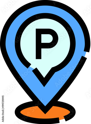 Parking map pin with a bold p marking a parking spot gps navigation icon for finding vehicle parking, destination marker for maps, apps, travel and urban wayfinding
