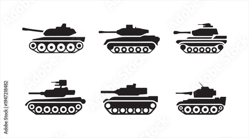 Army battle tank pictogram collection armored warfare vehicle icons for defense and military strategy design