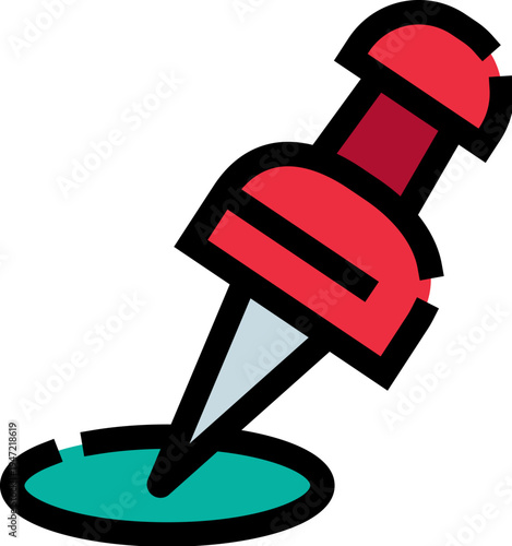 Red pushpin icon marking a precise spot on a map, symbolizing a destination, location, or important point for navigation, travel, ui design, and cartography applications