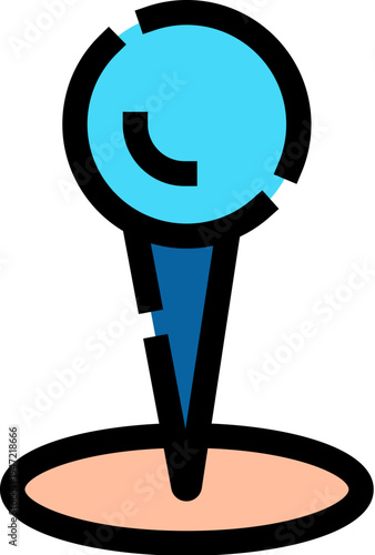 Blue map pin marker on a beige base representing navigation, gps location and destination, conceptual cartography symbol for mapping, travel, finding places and digital location services