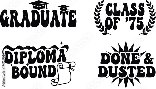 Graduation celebration clip art graduate class of '75 diploma bound done dusted