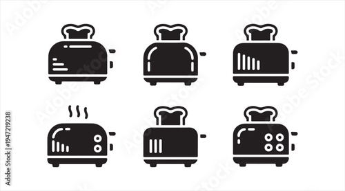Kitchen toaster pictogram collection minimalist household appliance icons for cooking breakfast and food preparation