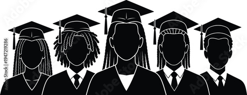 Graduation day celebration with graduates in academic regalia