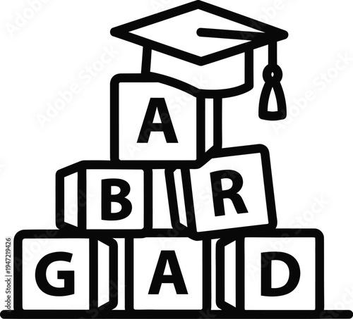 Graduation day celebration with academic achievement blocks and cap