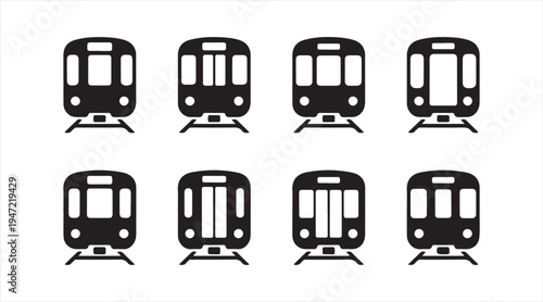 Subway train pictogram collection minimalist railway transport icons for metro transit and urban mobility design