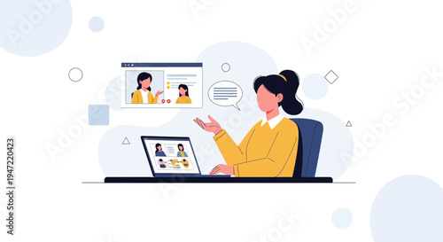 Woman on Video Call, Online Meeting, Remote Work, E-learning, Digital Communication