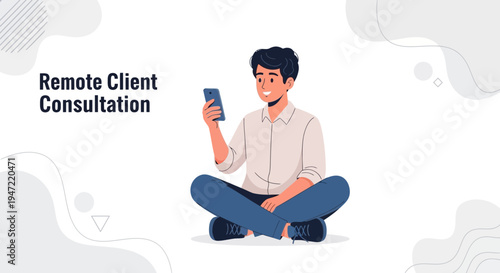 Remote Client Consultation: Man Using Smartphone for Virtual Meeting