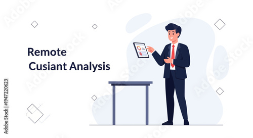 Businessman analyzing remote data on tablet, business concept illustration