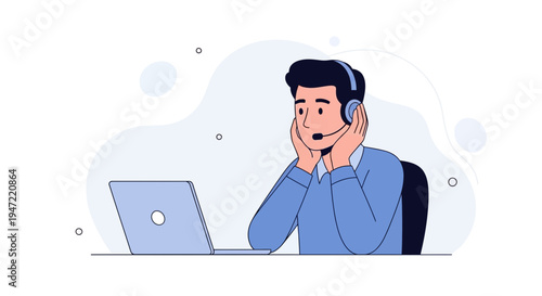 Customer Service Operator with Headset and Laptop, Online Support Concept