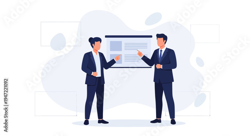 Business Meeting: Two Professionals Presenting on a Whiteboard