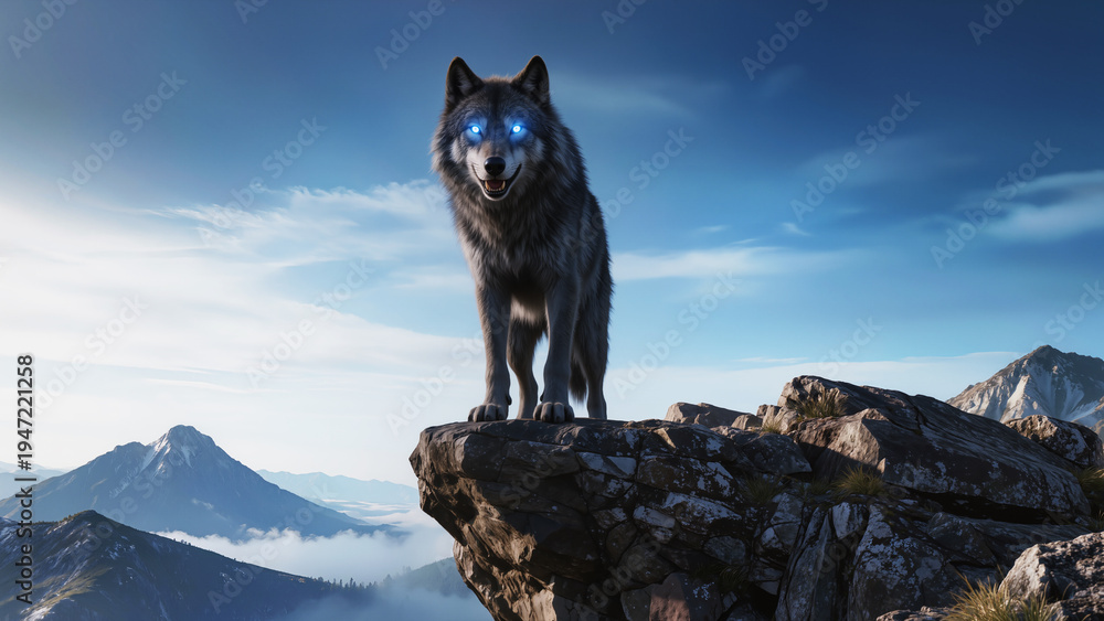Fototapeta premium Mystical Wolf on Cliff