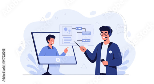 Online learning, remote education, e-learning, digital classroom, teacher explaining concept