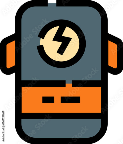 Portable power bank providing essential energy for mobile gadgets, featuring a lightning bolt symbol signifying fast and reliable charging on a white background