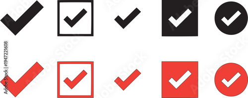 Check mark symbols and icons in various colors and shapes for confirmation and validation purposes