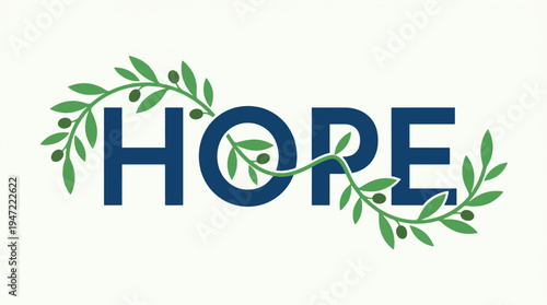 Hope text with green olive branches vector illustration, symbol of peace, optimism, and resilience, perfect for inspirational graphics and design